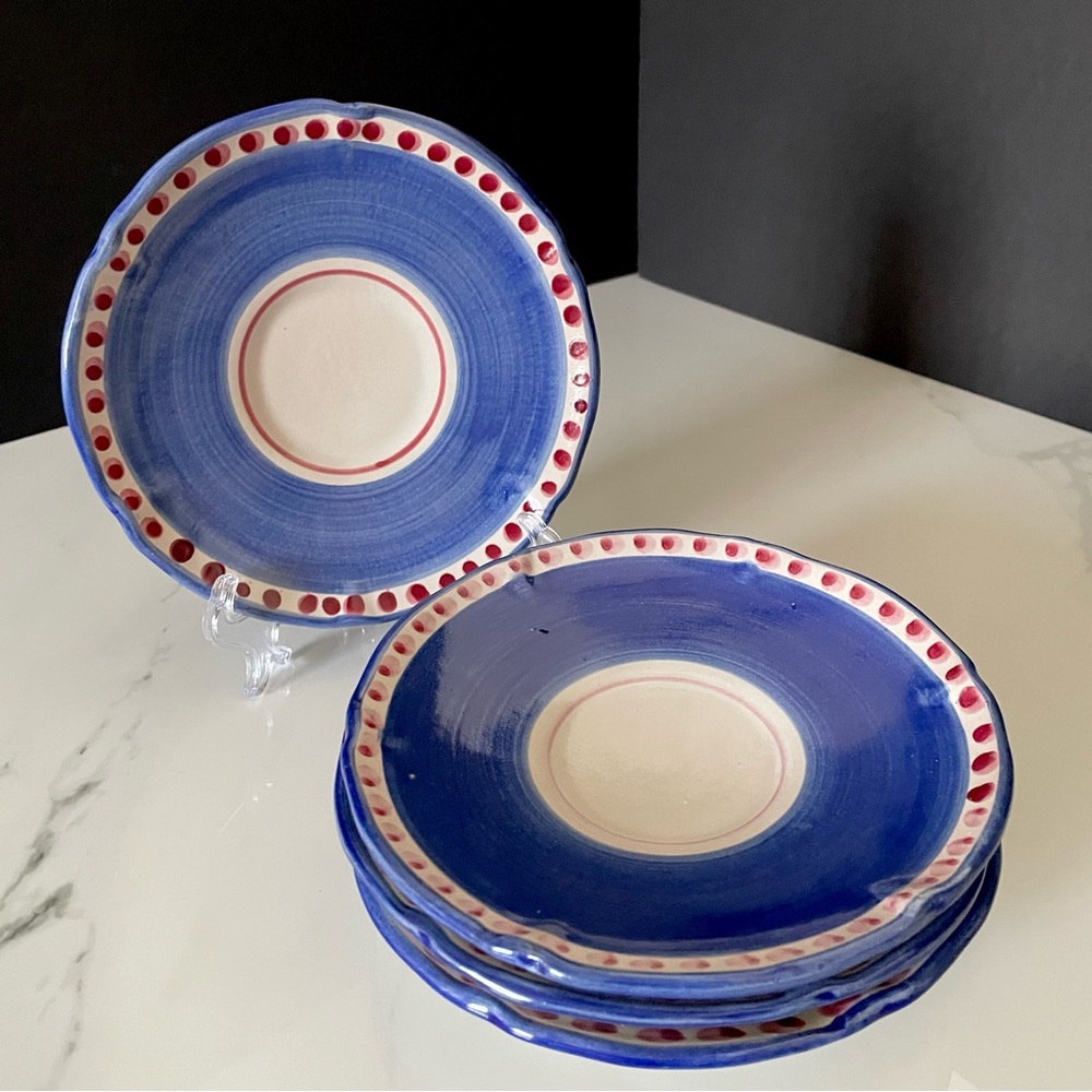 SET of 4 Blue & Red Saucers - Solimene Campagna Vietri